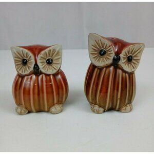 Ceramic Glazed Cracker-barrel Owl Salt & Pepper Shakers With Box 2.75" x 2.75"